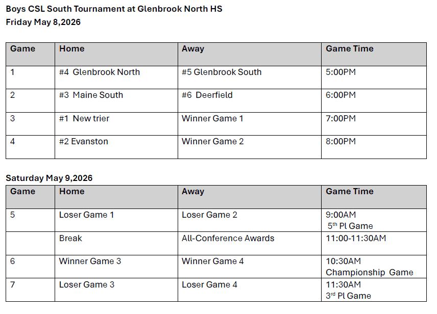 Glenbrook North conference postseason schedule image for Friday, May 8 and Saturday, May 9